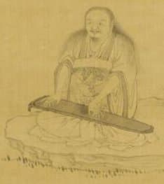Detail from a painting of a man with a
              guqin by Chinese painter Qian Xuan in the collection of
              the Smithsonian Institution