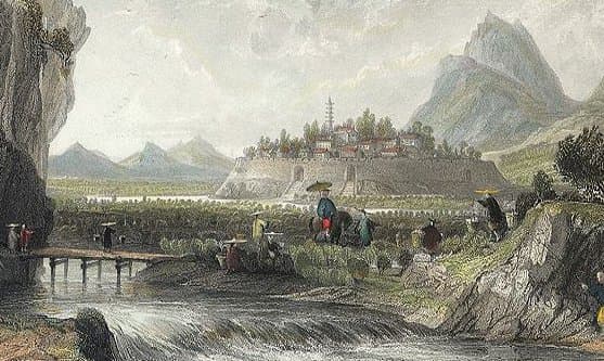Illustration (detail) from
            "Cotton Plantations in Ning-po" by Thomas Allom
