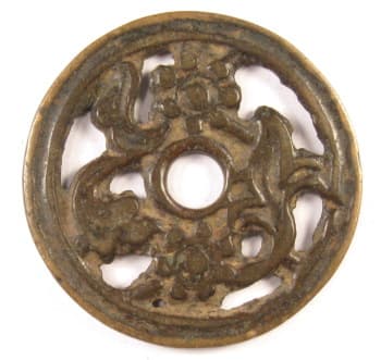 Old open
            work charm displaying two mudan flowers